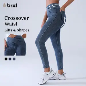 BRXL Jeans for Women Stretchy High Waisted Soft Crossover Jeggings Cotton Denim Leggings with Back Pockets Tummy Control Butt Lifting Comfort Fit No Gap Waistband All Day Wear for Casual Office Street Style Outfits-1