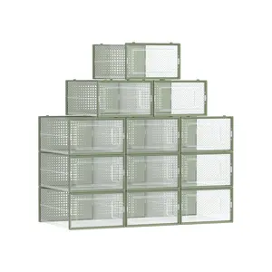 12-Pack Stackable Plastic Shoe Boxes Laurel Green