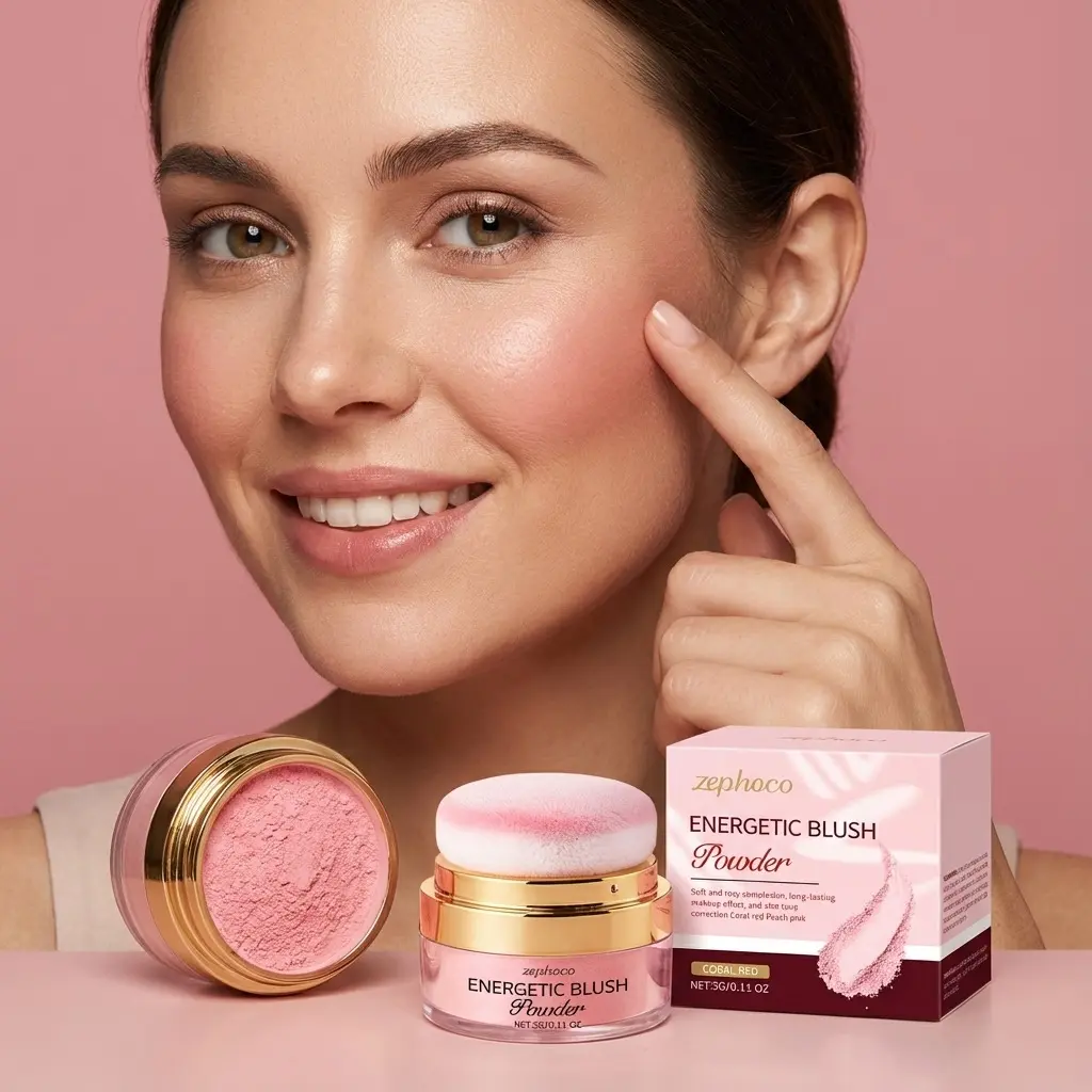 Coral Essence Blush Powder - Natural, rosy, Smooth and Delicate Blush - A Must-have for daily commute and date Makeup - Long-lasting Color Show without Flaying Blush Cake - Lightweight Natural Look - A must-have makeup item for girls