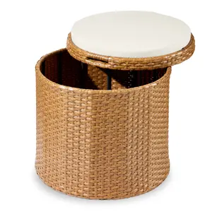 Best Choice Products Round Wicker Ottoman, Multipurpose Furniture w/ Removable Cushion, Steel Frame