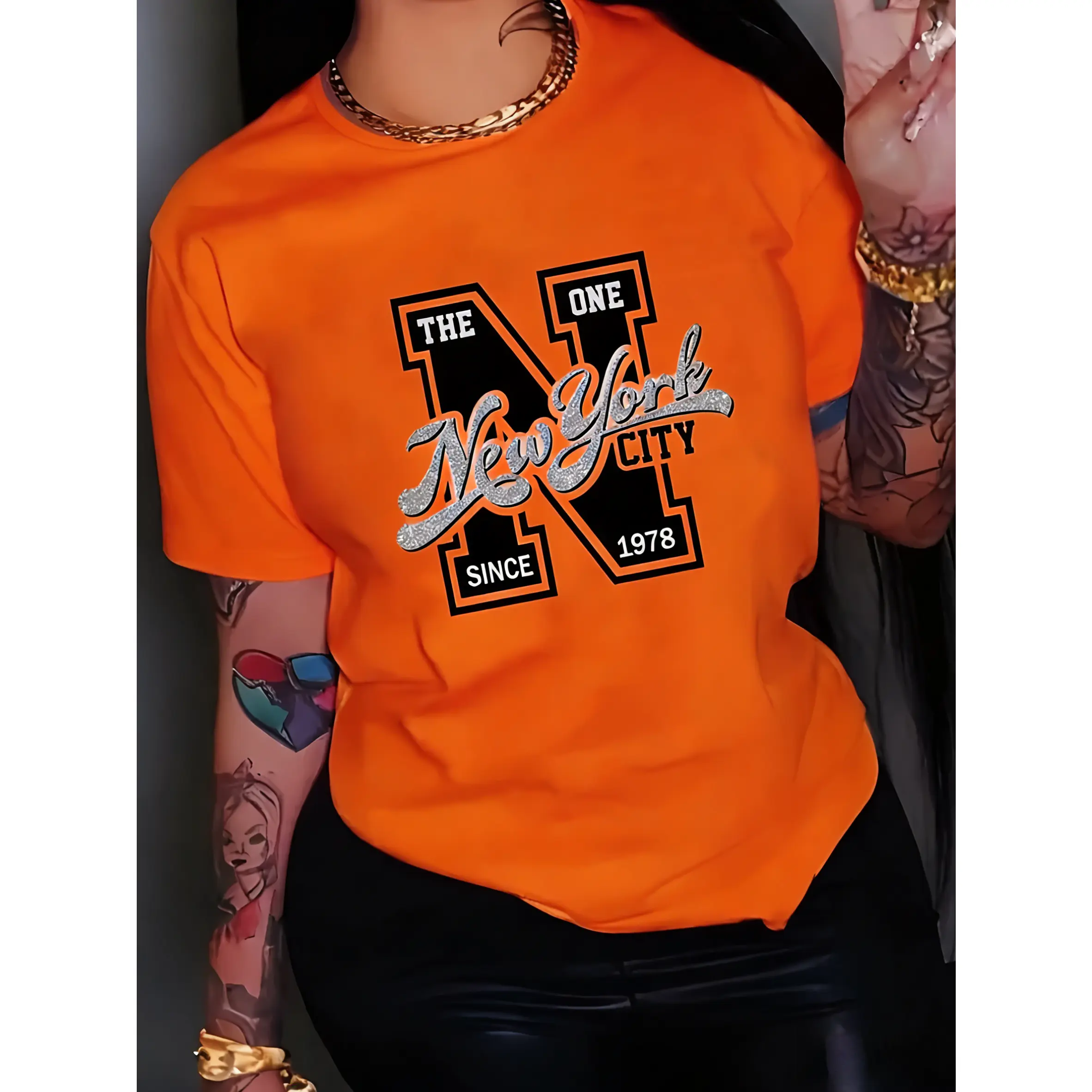 100% cotton women's casual short-sleeve T-shirt - New York city geometric pattern print, round neck top, machine washable regular fit H-line tee, suitable for spring, summer, and all seasons as everyday wear