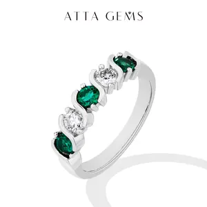 ATTAGEMS Round Brilliant Cut D Color VVS1 S925 Sterling Silver Lab-Created Moissanite& Green Stone Exquisite Jewelry Ring Wedding Engagements Gift  R322
