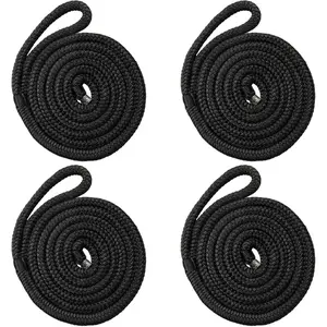 Boat Dock Fender Lines - 1/2" x 6ft Marine Ropewith Pre-Spliced 6" Loop Double Braided Nylon Ropes Bumper Tie Mooring Line for Boats Docking Pontoon Boating Accessories - 4 Pack Black