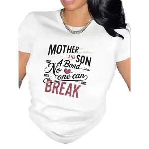 Short Sleeve T-Shirt For Mother And Son |   Durable And Comfortable, Ideal For Family Gatherings, Features Heart Design And Inspirational Quote, Perfect Gift For Special Occasions, Crew Neck, Medium Stretch Fabric
