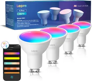 Lepro BG1 AI GU10 Smart Bulb - RGBCW Dimmable Color Changing LED Bulbs, Compatible with Alexa & Google Assistant, AI Voice Control via App(No Remote), AI Music Sync, 2.4G WiFi Only, 4 Pack