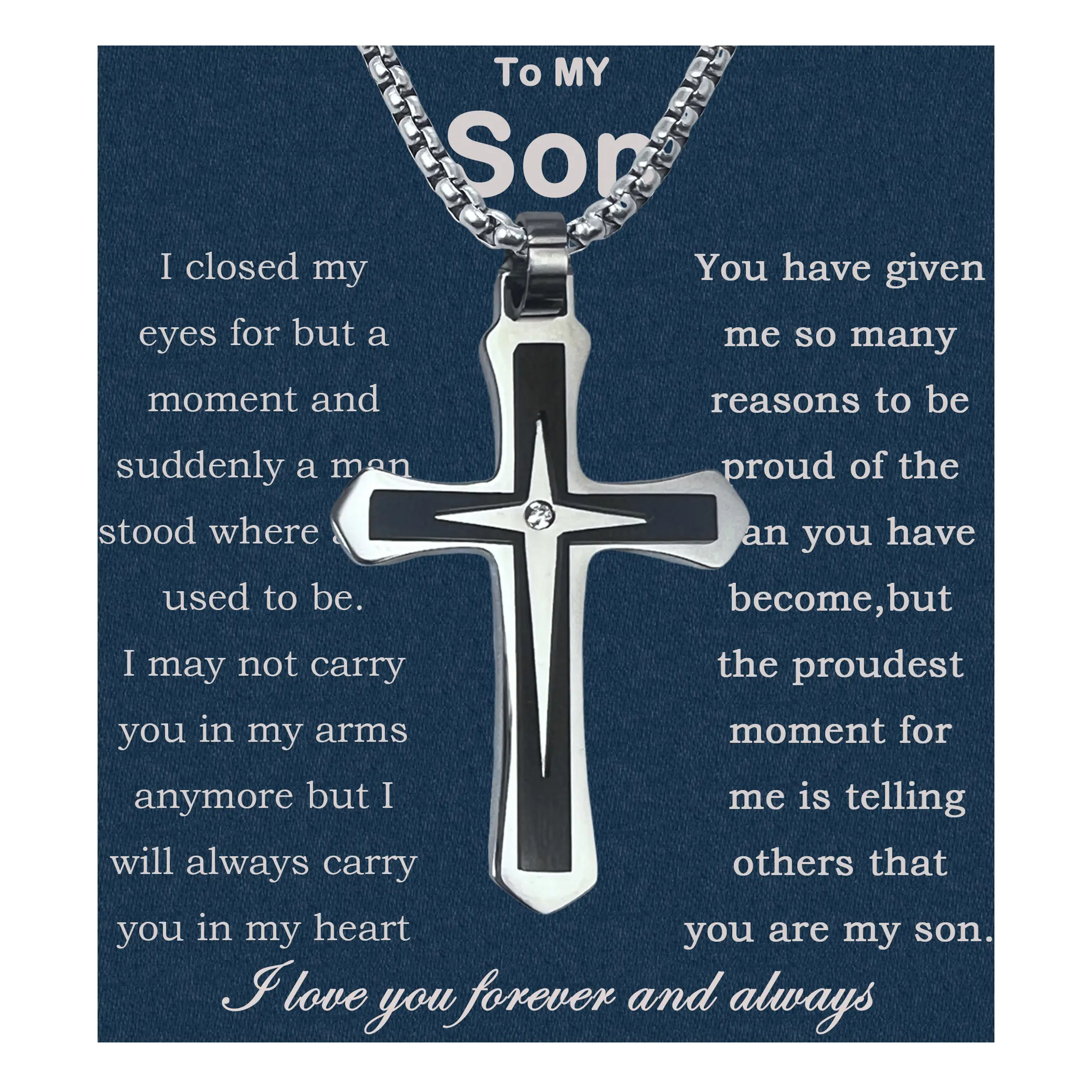 Cross Necklace For Son From Dad Faith Necklace Son Gifts From Mom Graduation Birthday Christmas Gifts Message Card＆LED Gift Box