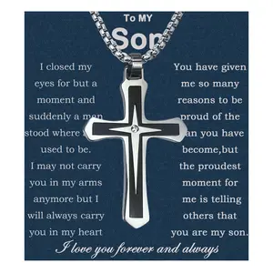 Cross Necklace For Son From Dad Faith Necklace Present Son Gifts Graduation  Birthday Christmas Gifts Message Card＆LED Gift Box