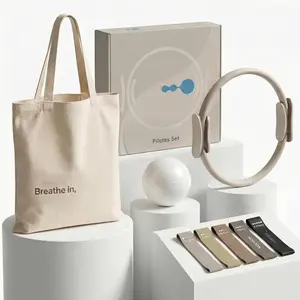 Pilates Kit, Pilates Kit for  Workouts, 14" Pilates Ring, 9.8" Pilates Mini Ball, 5 Resistance Bands, Canvas Bag, Pilates Essentials Kit for Beginners  Workouts