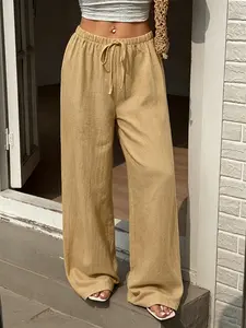 Women's Drawstring Linen Beach Pants, Elegant Casual Long Pants, Perfect for Parties, Camping, Travel, All Seasons, Versatile and Stylish