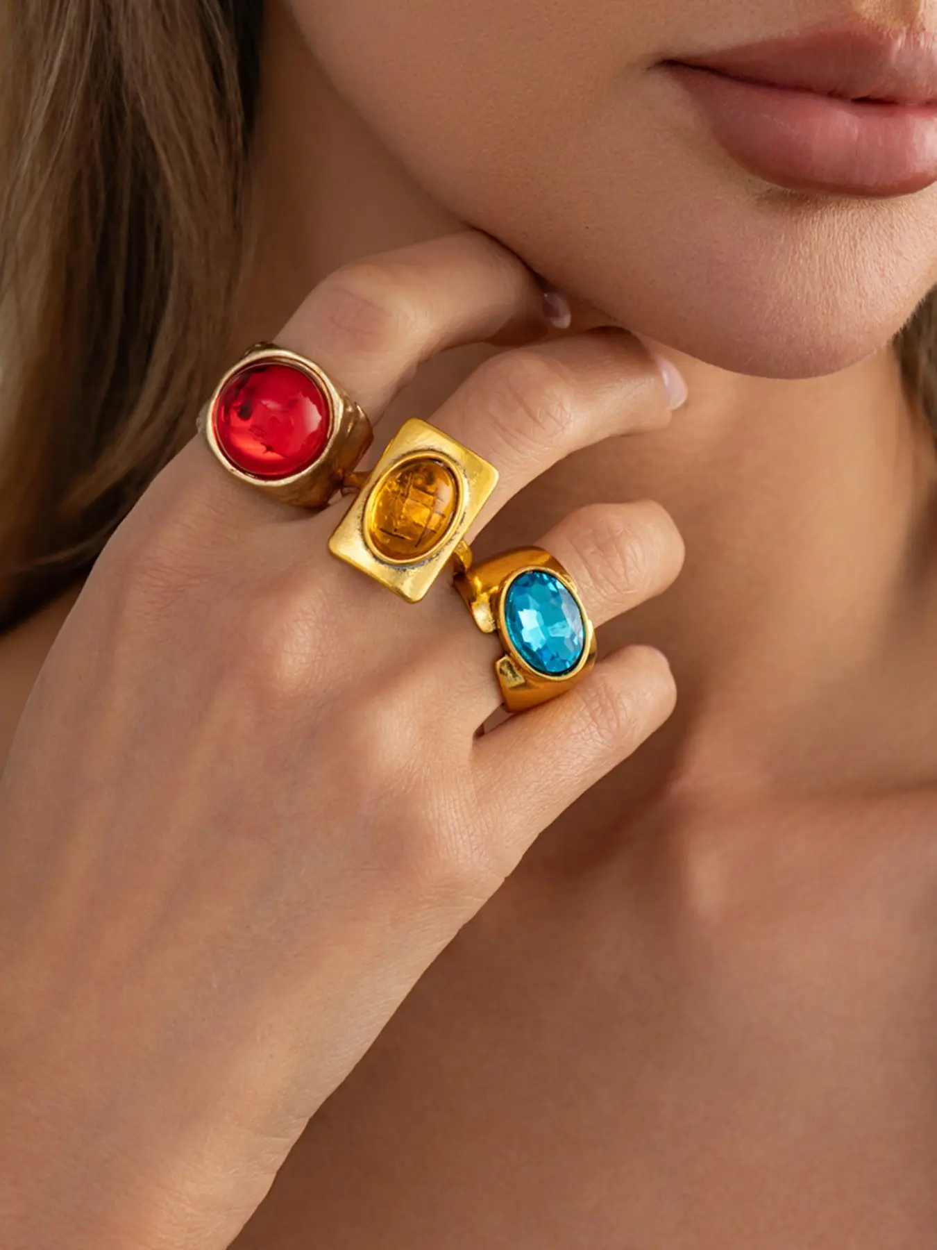 Vintage Colorful Gemstone Statement Rings, Geometric Chunky Rings, Bold Jewelry for Women, Trendy Accessory for Any Occasion