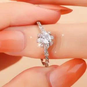 S925 Sterling Silver Blossoming Flower Ring - 3D Petals Goddess Cubic Zirconia Ring, Elegant Engagement Ring for Women, Romantic Promise Gift for Girlfriend Wife