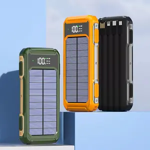 10000mAh Solar Power Bank Portable Phone Charger with 4 Built-in Cables,External Battery Pack Solar Charger for iPhone,Samsung