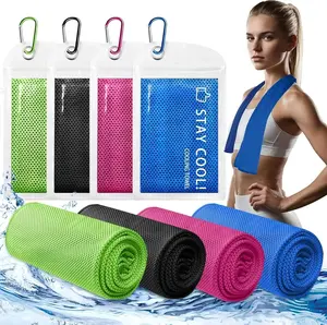 4 Pack Cooling Towels, Soft Breathable Cooling Towels for Neck and Face, Microfiber Gym Towels for Men and Women with Waterproof Bag & Carabiner, Golf, Hiking, Running