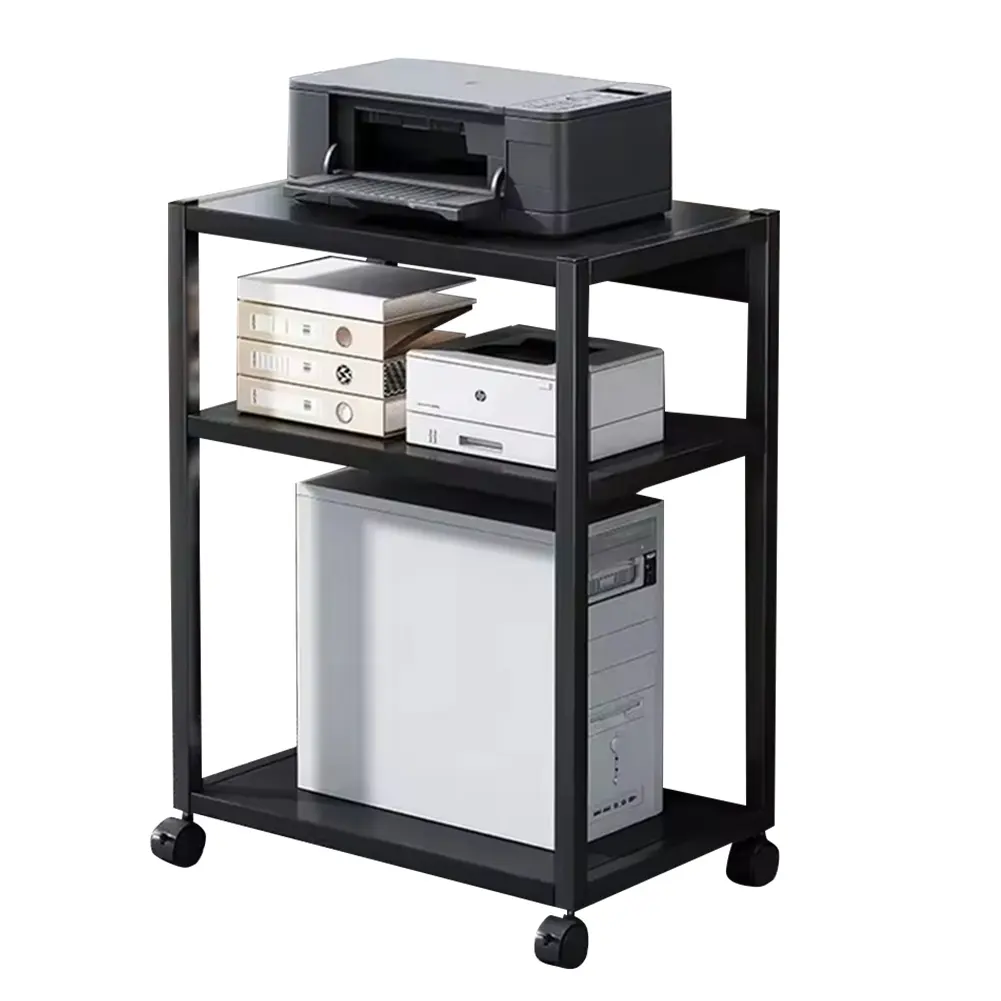 TWISTER.CK Computer Tower Stand, Adjustable Tower Stand Holder Cart with Locking Caster Wheels, 3 Tier Metal Computer Cart Modern with Large Storage Space
