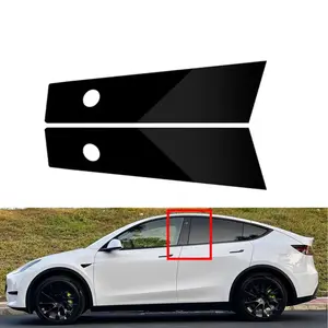 For Tesla Model Y 2020-2022, 2Pcs Glossy Black Car Door Window Pillar Posts Trim Moulding Cover Decoration Stickers Vehicle Exterior Decoration