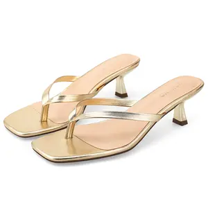 Women's Kitten Heel Square Toe Thong Sandals