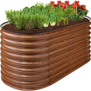 Best Choice Products 4x2x2ft Outdoor Raised Metal Oval Garden Bed, Planter Box for Vegetables, Flowers