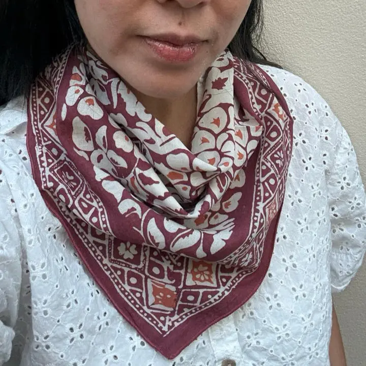 Hand Dyed Batik Bandana, Plum Haze, Floral, Purple, Scarf, 100% Cotton