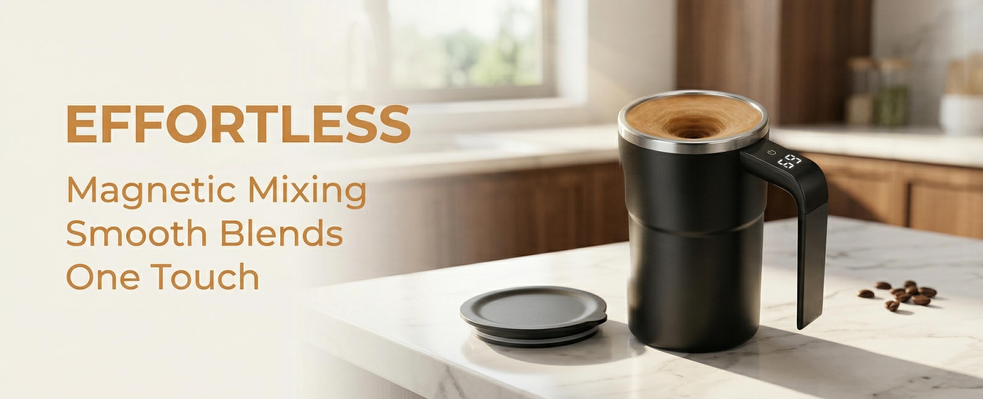 【Automatic Magnetic Self Stirring Coffee Mug】 Rechargeable Stainless Steel Insulated Mixing Cup with Lid for Coffee Milk Tea Hot Chocolate and Protein Powder ,LCD Thermometer for Milk/Cocoa at Office/Kitchen/Travel