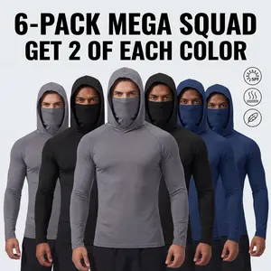 6/3 Pack Mens Sun Protection Fishing Hoodie with Face Mask UPF 50+ Long Sleeve Compression Work Shirt Construction Quick Dry