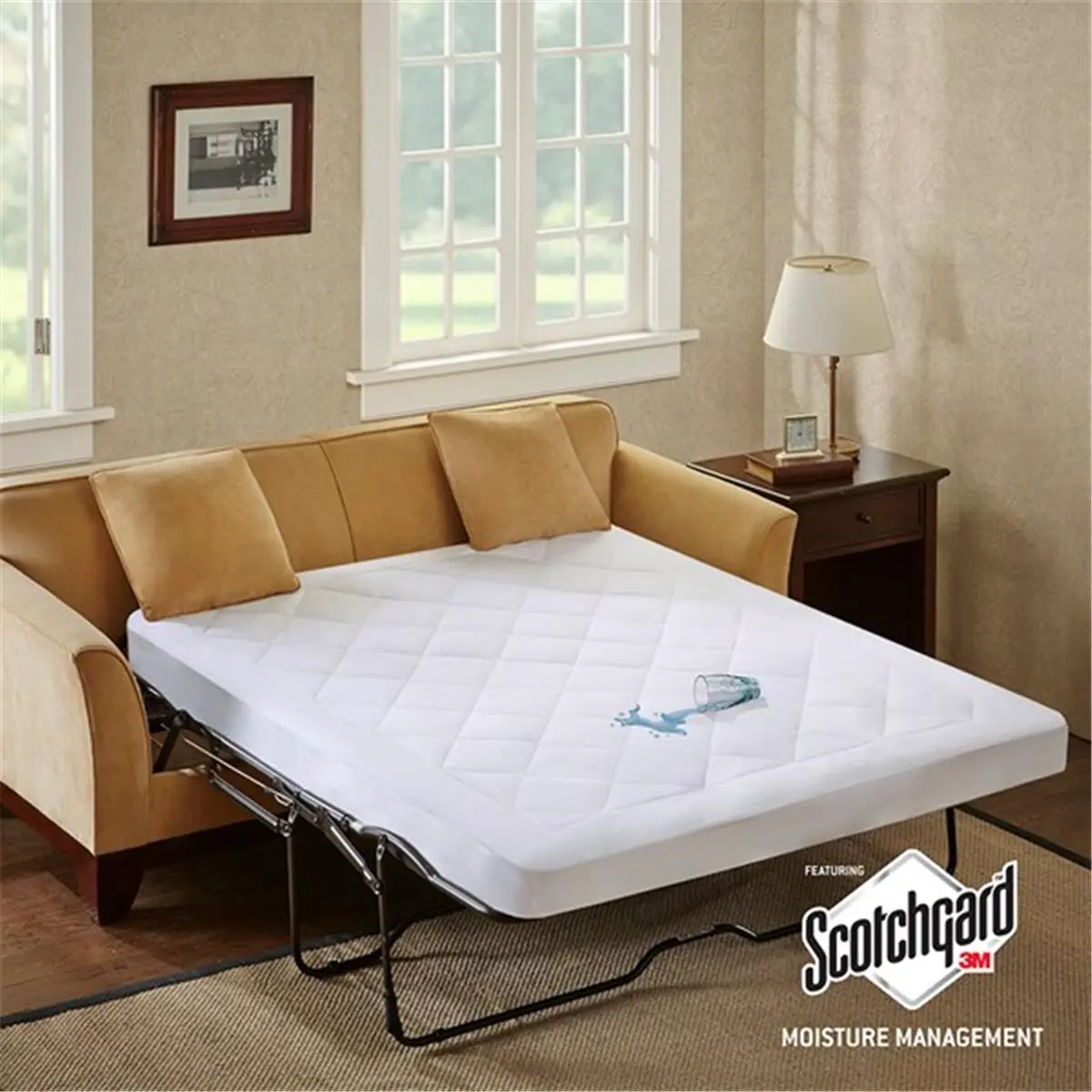 212 MAIN Full Size Fitted Mattress Pad - 100% Polyester Fiber Microfiber Mattress Topper, Anti-Slip Waterproof Top, Latex-Free, for Harmony Convertible Sofa Bed Use, White Bedding Toppers & Protectors, Anti-Slip Waterproof Mattress Pads, Toppers & Protect