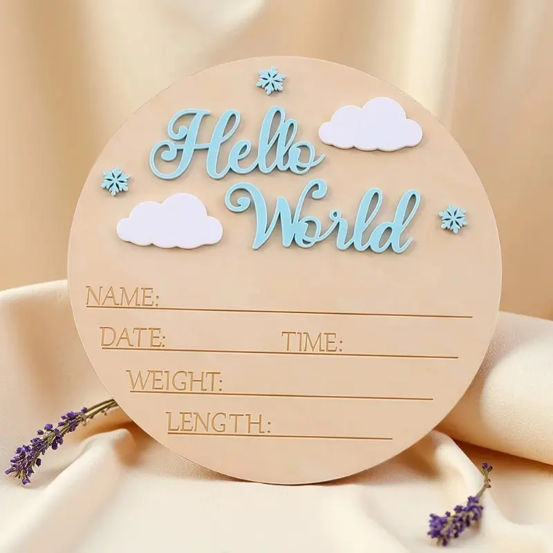 Newborn Photography Prop Hello World Baby Birth Announcement Board, Wooden Name Sign, Wooden Letter Sign, Wooden Home Sign, Room Decor, Baby Shower Gift, Decoration