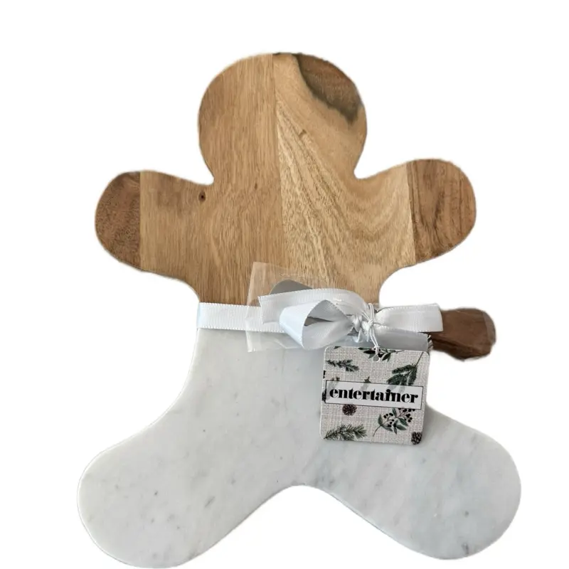 Entertainer Holiday Gingerbread Charcuterie Board - Festive Wooden & Marble Serving Tray for Festive Entertaining