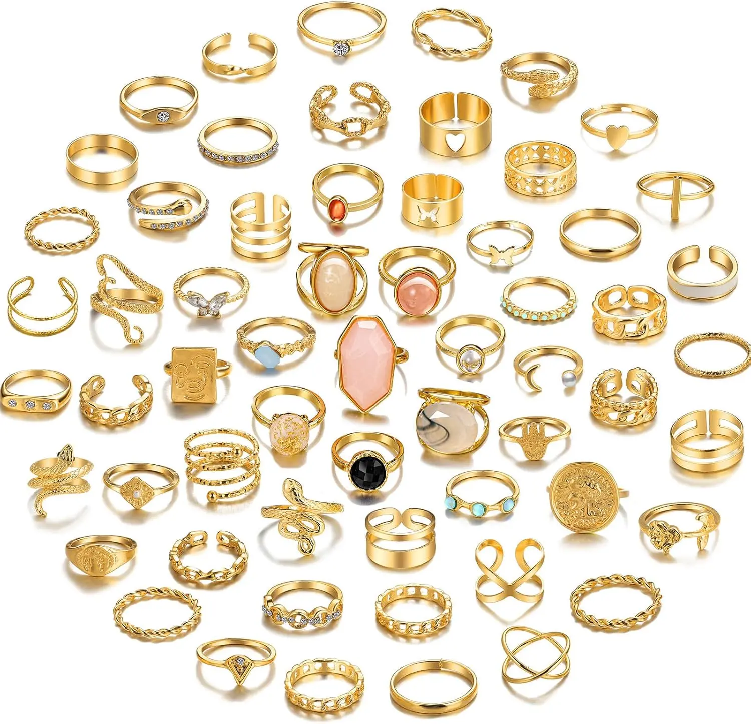 60 count  Stacks Ring Sets for Women Non Tarnish, Dainty  Stackable Rings Pack, Finger Midi Knuckle Rings for