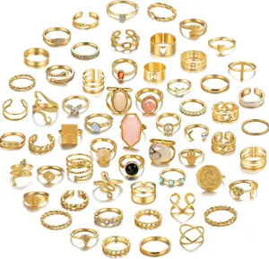 60 count  Stacks Ring Sets for Women Non Tarnish, Dainty  Stackable Rings Pack, Finger Midi Knuckle Rings for