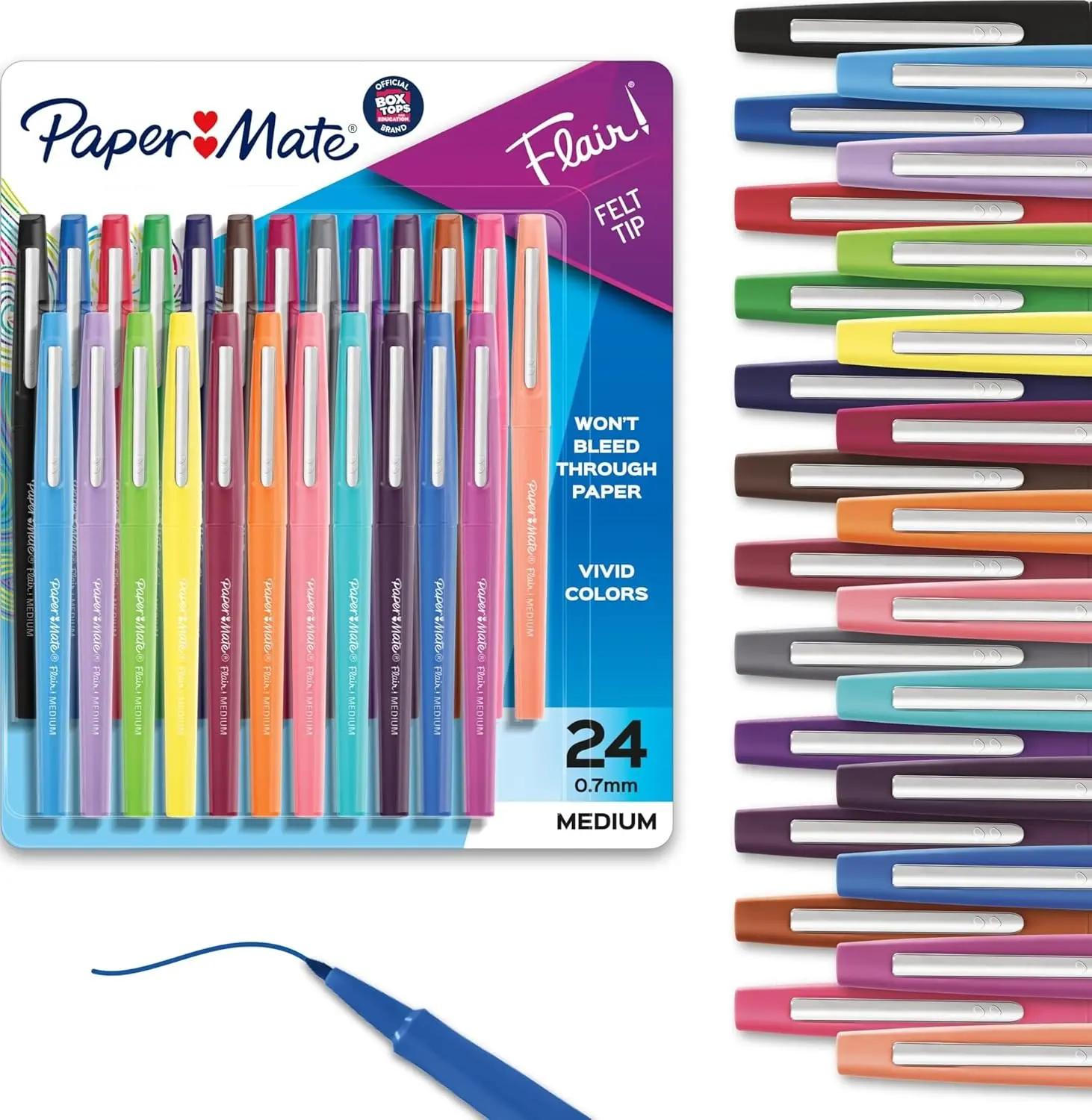 Paper Mate Flair Felt Tip Pens 24 Count, Medium Point 0.7mm Colored Marker Pens for Journaling, Note Taking, School Supplies, Teacher Essentials, Art Projects, Coloring & Office Supplies