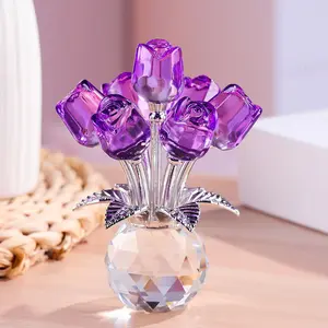 Exquisite Crystal Glass Rose Sculpture Elegant Pink Floral Decorations Sparkling Leaves Multi Functional Home Decor for Bedrooms Kitchens Living Rooms Perfect Gift for Valentine's Day