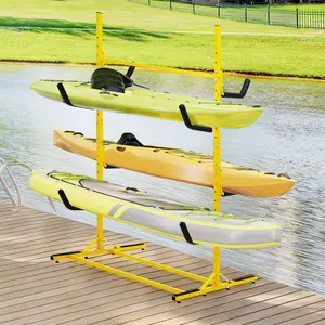 Kayak Storage Rack, Heavy Duty Freestanding Kayak Stand for 4-6 Kayak Canoe Paddleboard, with Padded Arms & Adjustable Height Position