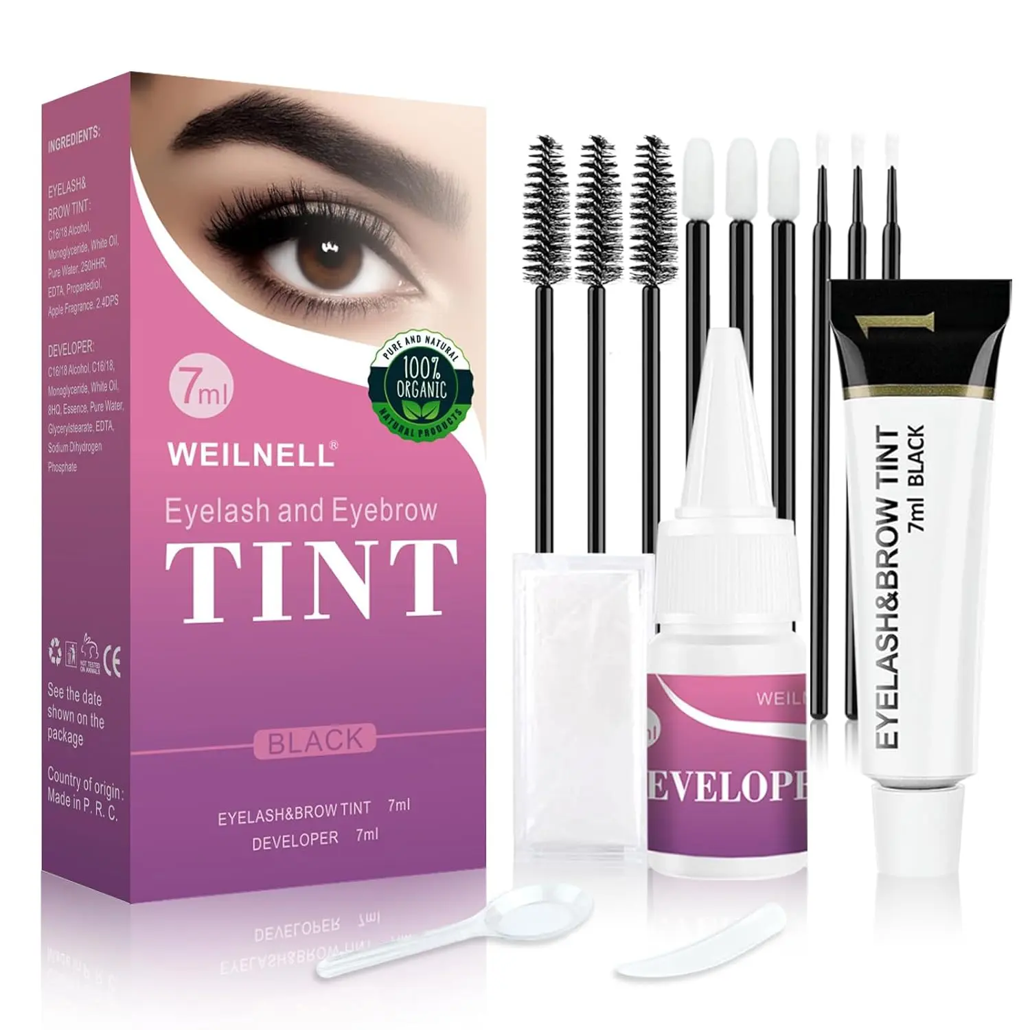 Eyelash & Eyebrow Color Kit, Professional Instant Black Lash & Brow Color Kit, Eye Lash & Eye brow Coloring Set with Natural Bushy Results, Easy to Use & Salon at Home 7ml (Black)