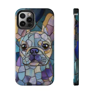 French Bulldog Stained Glass Phone Case, Artful Aesthetic Dog Purple Mosaic Case, Frenchie Mom Gift Phonecase. Case for IP 11 12 13 14 15 16 17 Pro, Plus, Promax, S21,22,23,24,25 Ultra, Tough Case, Magsafe Case