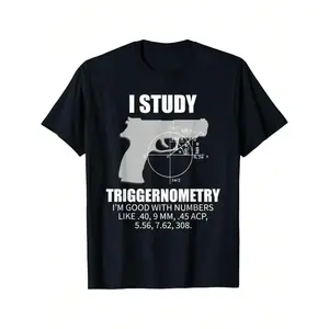 Men's "I Study Triggernometry" Gun Owner T-Shirt - 2nd Amendment Rights Support, Soft Cotton, Casual Round Neck Tee With Math Formula Print, Ideal For Summer & Holiday Gifts, Sizes S-3XL