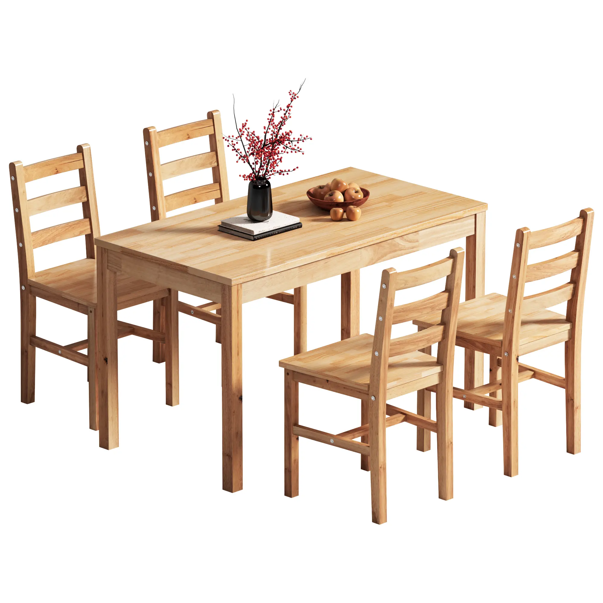 Solid Rubberwood Dining Table Set with 4 Chairs, 5-Piece Kitchen Table Set for Breakfast Nook, Modern Wooden Dinette Set for Small Space, 42.5x25.6x28.7 Inch Farmhouse Style Dining Furniture for Kitchen Living Room Home