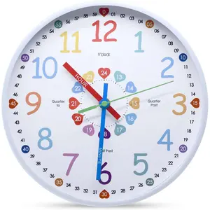 Wall Clock, 10'' Silent Non-Ticking Teaching Educational Telling Time Colorful Learning Wall Clocks for  Bedroom Classroom School Home Decor, Gifts for Christmas Birthday(White)