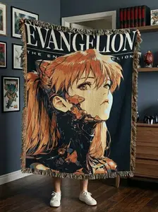 Evangelion Anime Woven Blanket, NGE Woven Blanket Unique Room Decor Perfect Gift for Fans