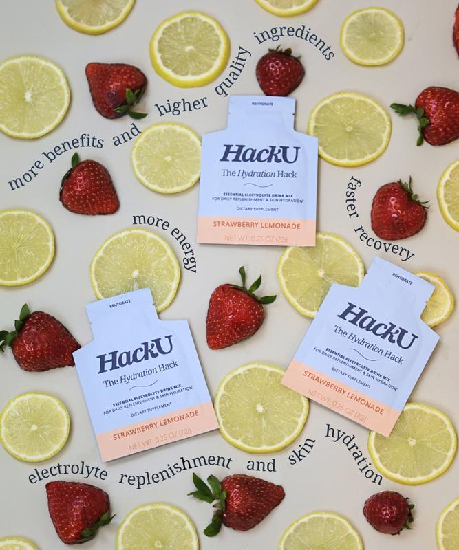 HackU The Hydration Hack Strawberry Lemonade Essential Electrolyte Drink Mix for Daily Replenishment & Skin Hydration Sugar-Free Bloat-Free