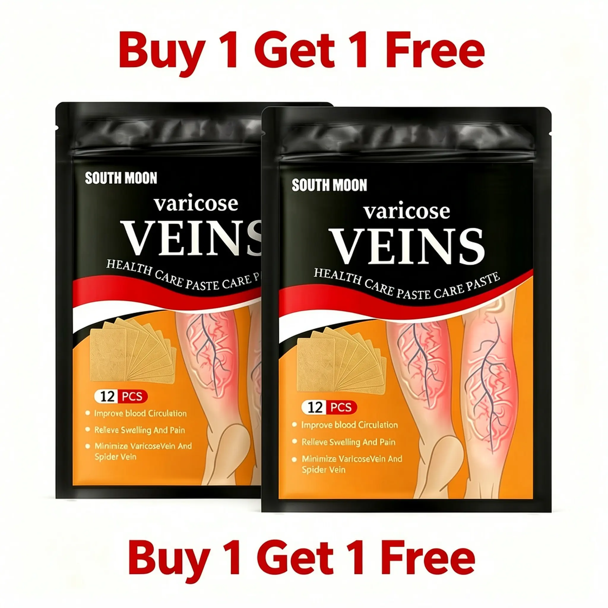 Buy 1 Get 1 Free Natural Herbal Leg Pain Relief Patch for Varicose Veins, Swelling & Fatigue, Fast-Acting & Long-Lasting, Improves Blood Circulation, Soothes Aching Legs, Provides Gentle Cooling Comfort, Skin-Friendly & Easy to Use for Daily Leg Care