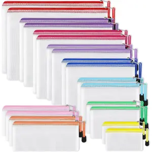 20pcs Mesh Zipper Pouch, Waterproof Zipper Bags, 8 Sizes Plastic Travel Pouch, 10 Colors, Multipurpose for Board Game, Travel Storage, School Supplies, Office Appliances, Home Organize