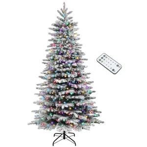 Frosted mountain pine pre lit christmas tree 11 lighting modes timer function stable steel base for indoor family holiday party