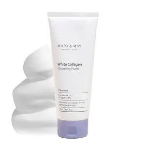 [Mary&May] White Collagen Cleansing Foam 150ml, All In One Daily Cleasner, Collagen Cleanser, Refreshing Essence Formulation, Retain Moisture Cleanser, Cleanser for All Skin Type, Korean Skincare Clay Cleansing