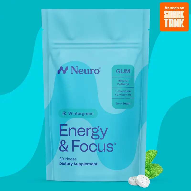 Neuro Wintergreen Energy & Focus Gum/Mints (90 Pieces) - Sugar Free with Natural Caffeine, L-theanine, Vitamin B12 & Vitamin B6