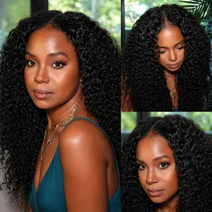 Burmese Curly Wear Go Half Wig 3 IN 1 Seamless Water Wave Flip Over Wig with Drawstring Invisible Hairline for Beginners 100% Virgin Hair 200% Density Medium Cap Adjustable Band