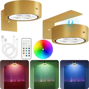 Rechargeable Battery Picture Light, 13 RGB Color Changing Led Art Display Light for Picture Frame, Magnetic Painting Light with Remote Control, Wireless Party Home Wall Decor Puck Light, Pack of 2 wallsconces Wireless Magnetic
