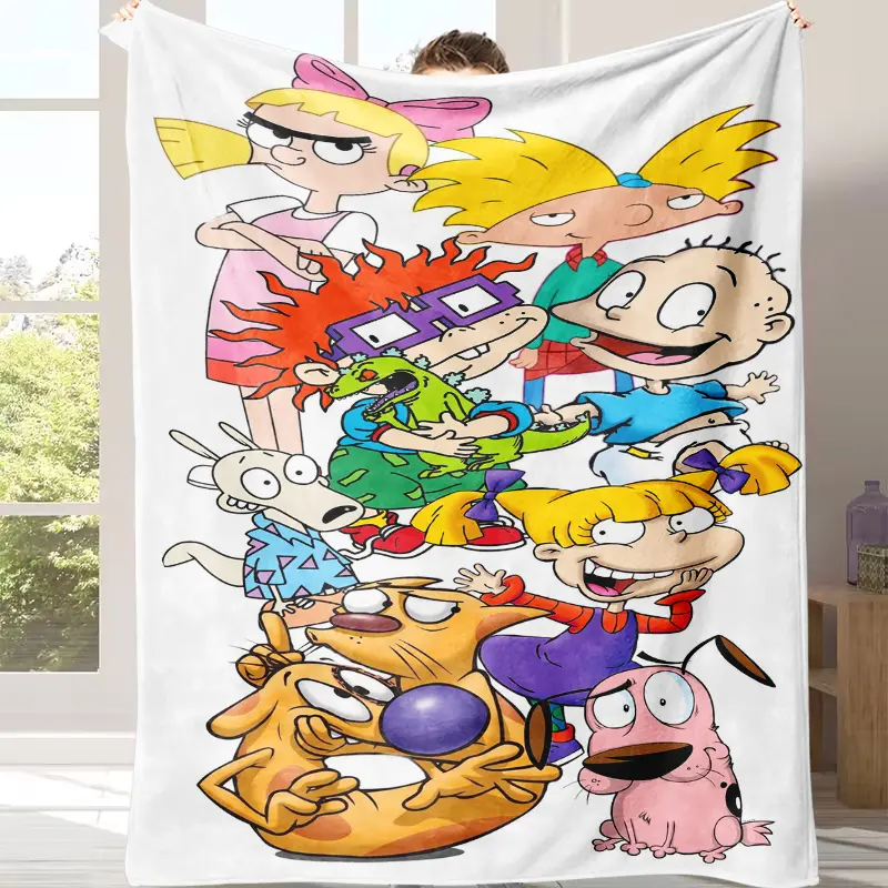 90s Retro Cartoon Collage Flannel Throw Blanket, Vintage Classic Cartoon Character Print Blanket, Soft Warm Blanket for Sofa Bedroom, Nostalgic Gift for 90s Kids，All Season Lightweight Cozy Blanket，Perfect Nostalgic Birthday Holiday Gift