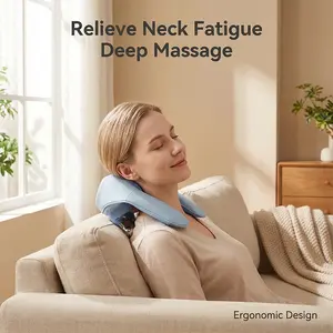 Neck Massager with Heat, Electric Deep Tissue Kneading Massager for Neck Shoulder Pain Relief, Cordless Portable Massage Pillow for Home Office Car Use