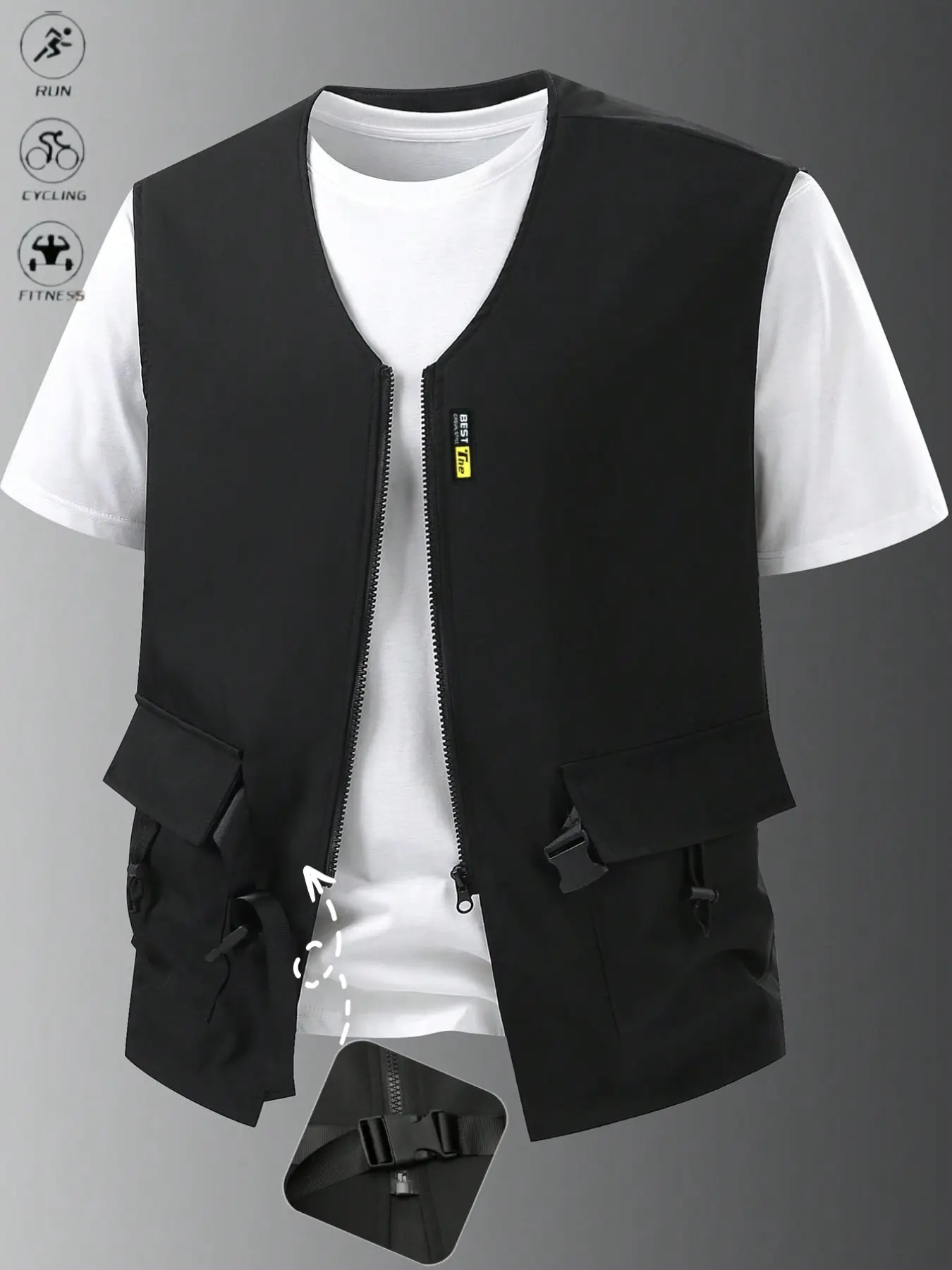 Men's Tactical Utility Vest, Multi Pocket Zip Up Sleeveless Jacket, Lightweight Quick Dry Outdoor Waistcoat for Running Cycling Hiking, Streetwear Cargo Vest, V Neck Vest, Zipper Gilet