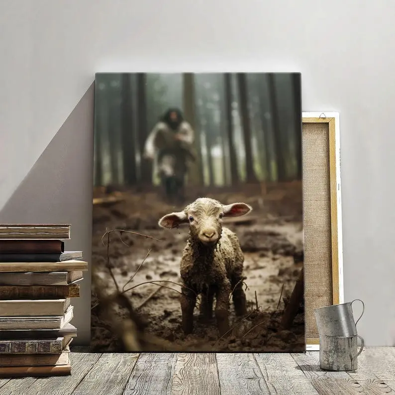 [No frame] Jesus and Lamb Canvas Wall Art Jesus Lamb Canvas Print Wall Decor